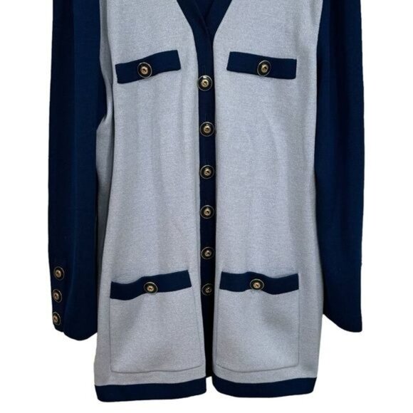 Vintage St. John Blue Colorblock Long Formal Jacket Special Occasion Size L - Picture 4 of 11